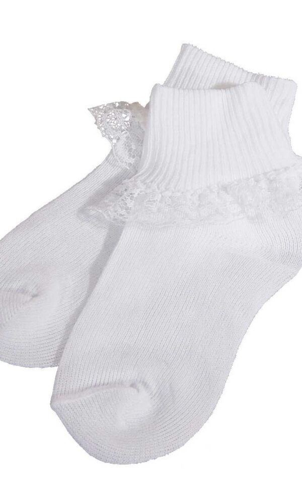 Baby Girls White Lace Anklet Sock Christening Socks Baptism Socks with Embroidered Cross Appliques