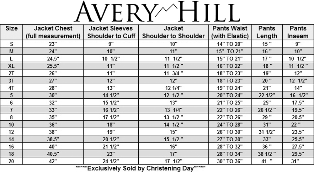 Boys Suit Size Chart