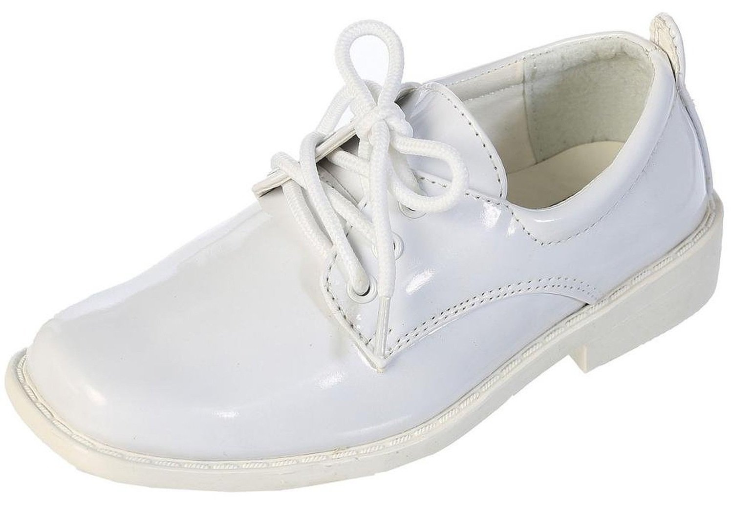 Boys Square Toe Lace Up Oxford Patent Dress Shoes Available in White